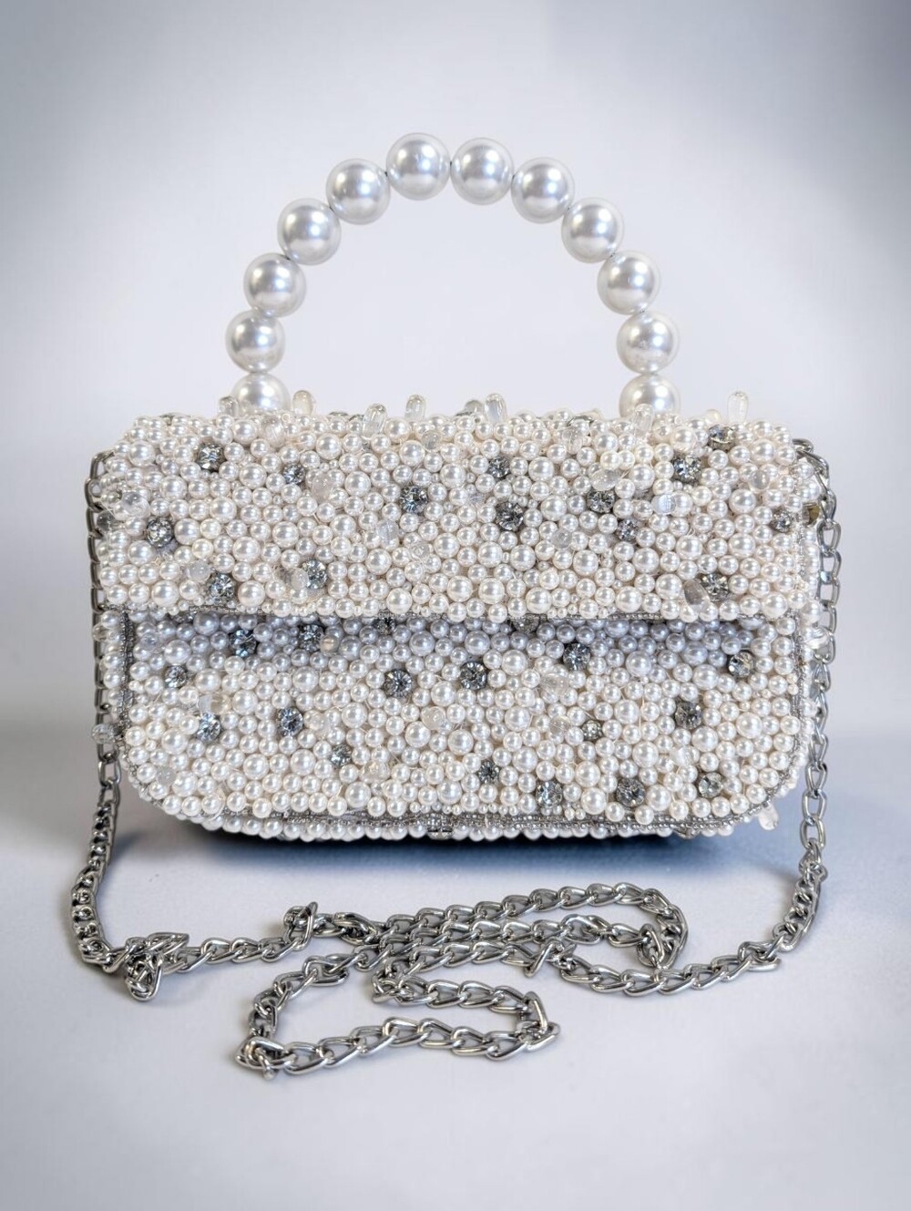 Anthropologie Fiona Beaded Bag Pearl-Strap Embellished Edition Ivory NEW